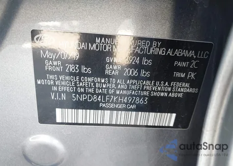 2019 Hyundai Elantra Limited из США, поврежденный, VIN 5NPD84LF7KH497863